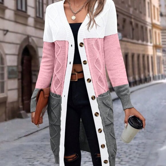 Multicolor Casual Women's Color Block Cardigan - Picture 4 of 6